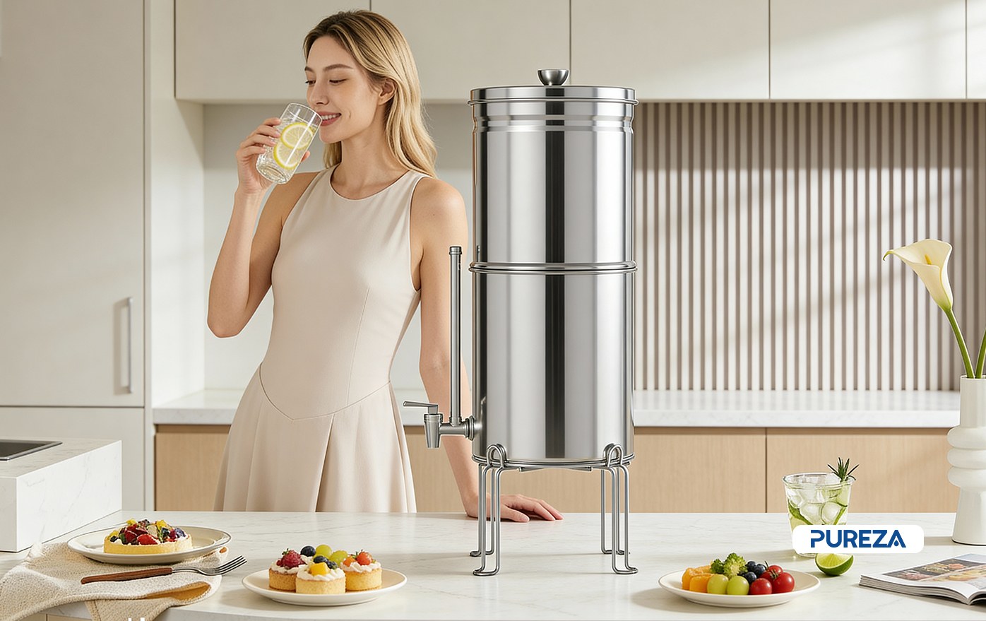 Stainless steel gravity water filter system